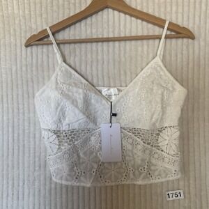 Line And Dot LYDIA CAMI TANK Size S White Eyelet Lace Crop Camisole Top NWT
